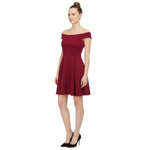 Social Couture Wine Red  Boat Neck A Line Mini Dress, L